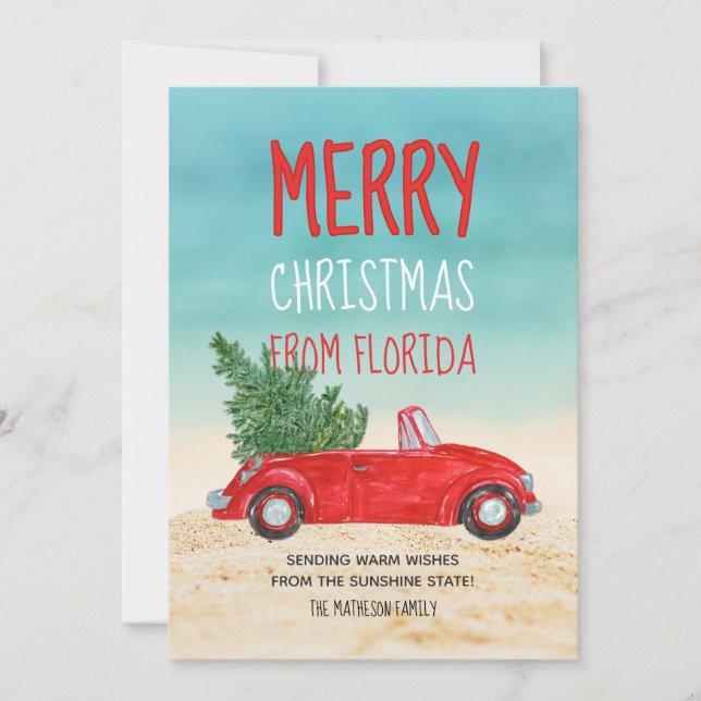 Merry Christmas From Florida Tropical Beach Holiday Card (Front)