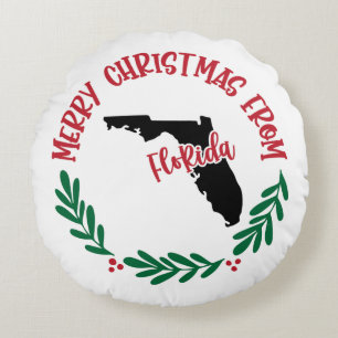 Merry Christmas From Florida US Red Green White  Round Cushion