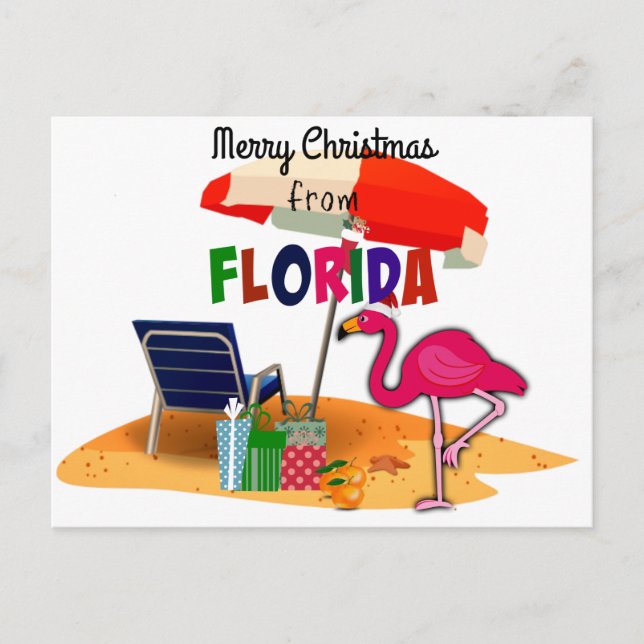 Merry Christmas from Florida w/ Santa Flamingo Postcard (Front)