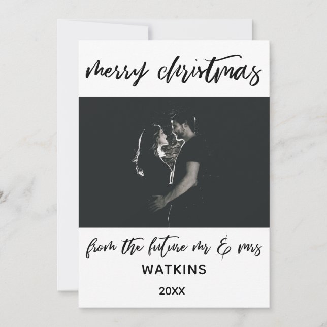 Merry Christmas from Future Mr & Mrs, BW Photo Holiday Card (Front)