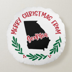 Merry Christmas From Georgia US Red Green White  Round Cushion