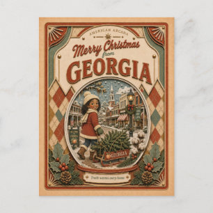 Merry Christmas from Georgia Vintage Snow Globe Holiday Postcard