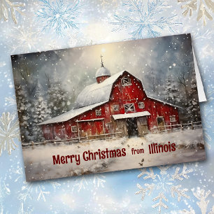 Merry Christmas from Illinois Winter Barn Card