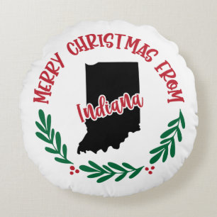 Merry Christmas From Indiana US Red Green White  Round Cushion