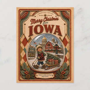 Merry Christmas from Iowa Vintage Snow Globe Holiday Postcard