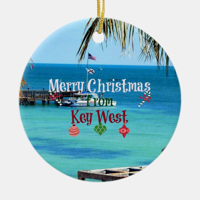 Merry Christmas from Key West Ceramic Tree Decoration (Front)