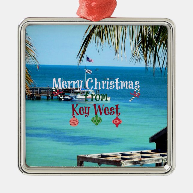 Merry Christmas from Key West Metal Tree Decoration (Front)