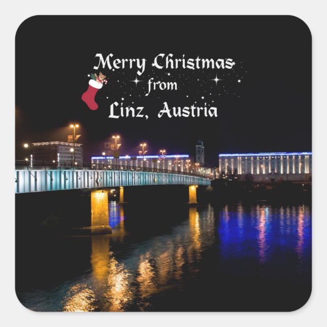 Merry Christmas from Linz, Austria Square Sticker (Front)