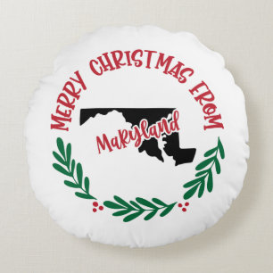 Merry Christmas From Maryland US Red Green Round Cushion