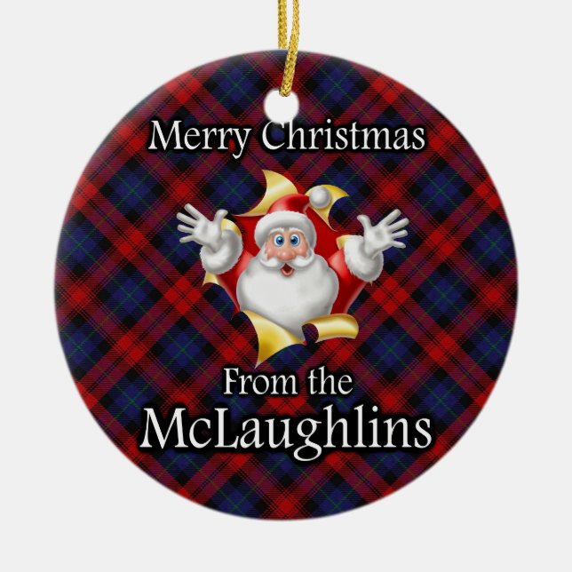 Merry Christmas From McLaughlin MacLachlan Clan Ceramic Tree Decoration (Front)