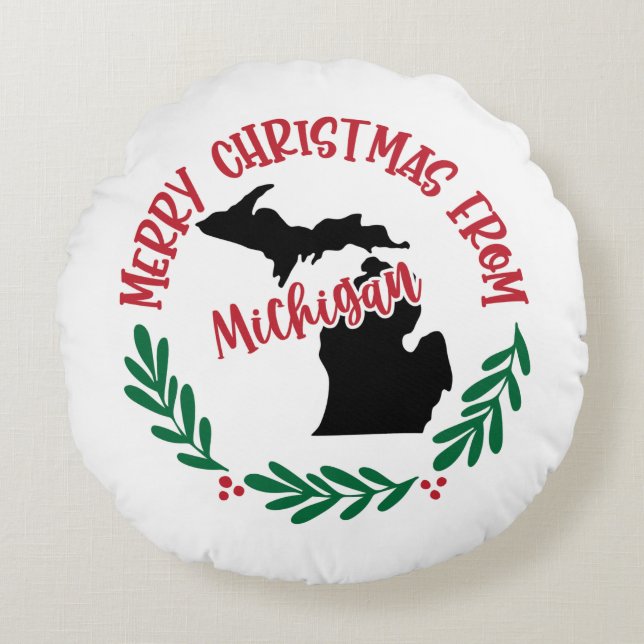 Merry Christmas From Michigan US Red Green Round Cushion (Front)