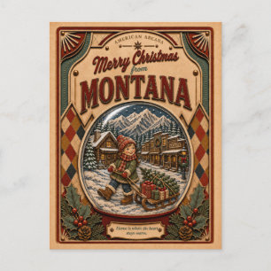 Merry Christmas from Montana Vintage Snow Globe Holiday Postcard