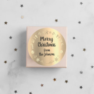 Merry Christmas From Name Gold Reindeer Wreath Classic Round Sticker