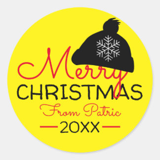 Merry Christmas From Name Snowflakes Gift Yellow Classic Round Sticker