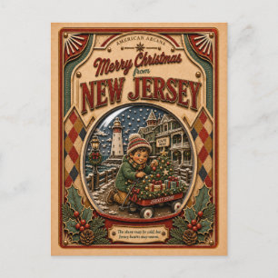 Merry Christmas from New Jersey Vintage Snow Globe Holiday Postcard