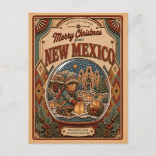 Merry Christmas from New Mexico Vintage Snow Globe Holiday Postcard