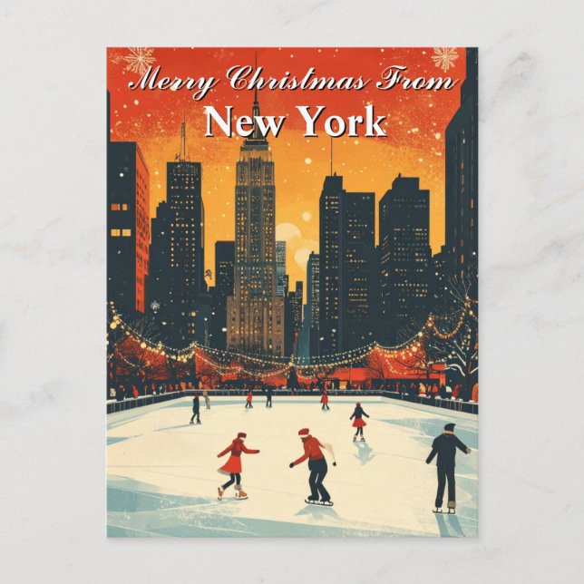 Merry Christmas from New York Festive Ice Skating Postcard (Front)