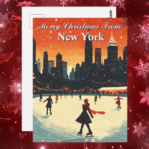 Merry Christmas from New York Ice Skating Winter Postcard