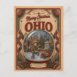 Merry Christmas from Ohio Vintage Snow Globe Holiday Postcard
