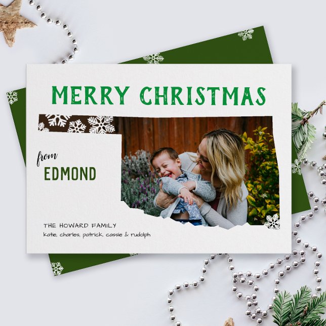 Merry Christmas from Oklahoma Photo Holiday Card (From the state of Oklahoma with love one photo Christmas holiday card and moving announcement)