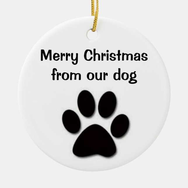 MERRY CHRISTMAS FROM OUR DOG-ORNAMENT CERAMIC TREE DECORATION (Front)