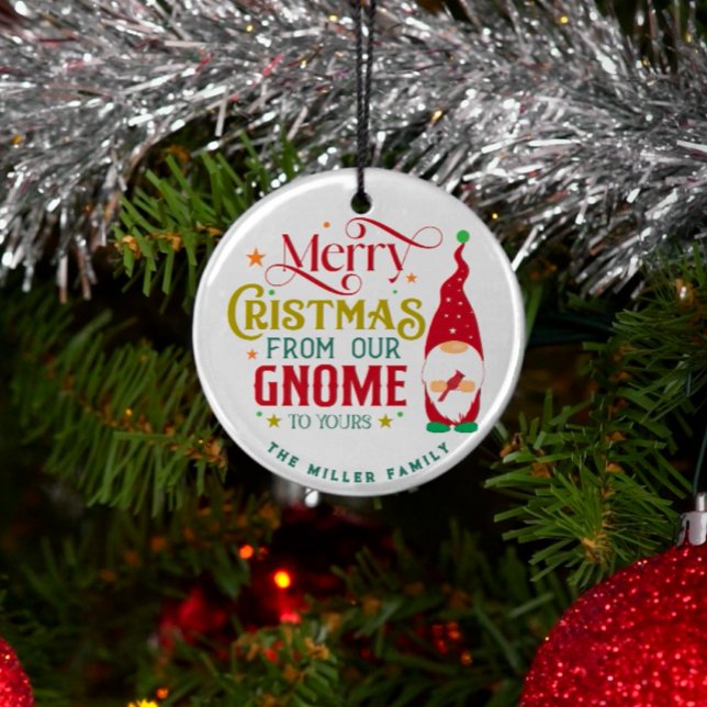 Merry Christmas From Our Gnome To Yours Glass Tree Decoration (Creator Uploaded)