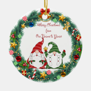 Merry Christmas from Our Gnome to Yours on a Ceramic Tree Decoration