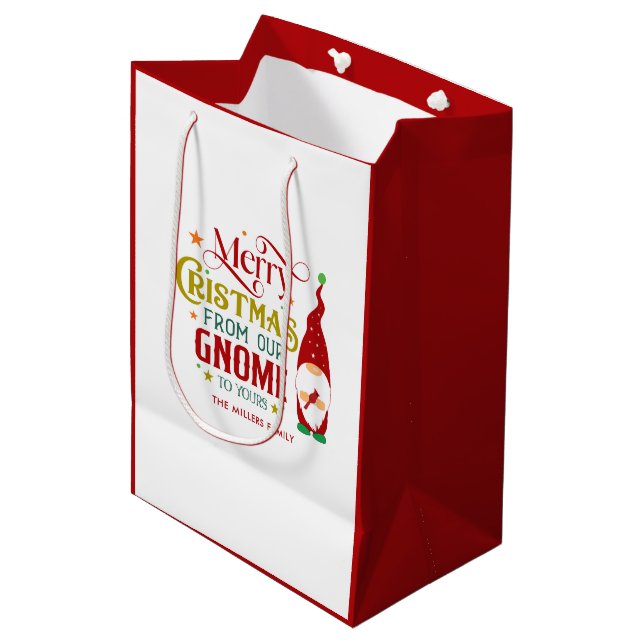 Merry Christmas From Our Gnome to Yours Retro Text Medium Gift Bag (Front Angled)