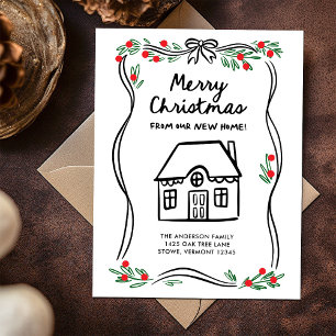 Merry Christmas from our New Home   Whimsical Holiday Postcard