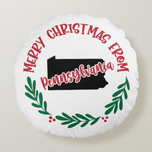 Merry Christmas From Pennsylvania US Red Green Round Cushion