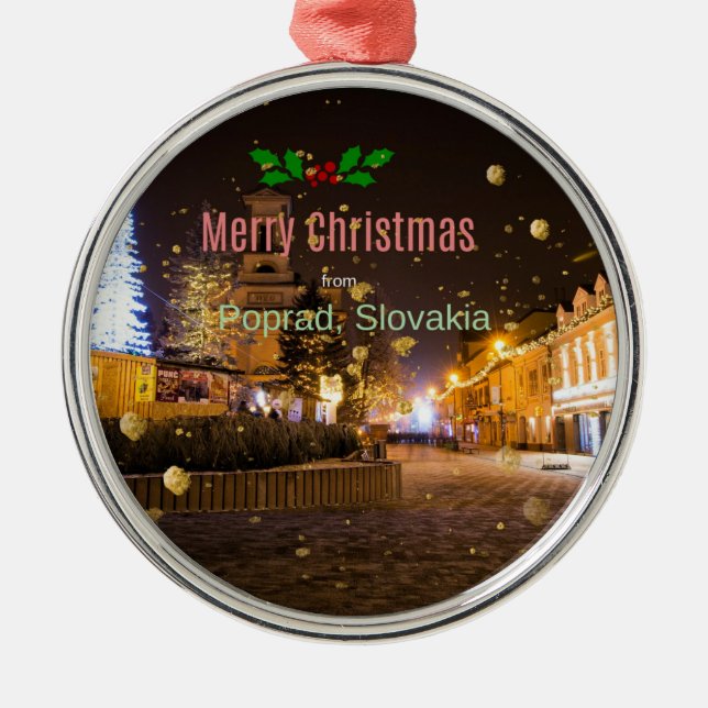Merry Christmas from Poprad, Slovakia Metal Tree Decoration (Front)