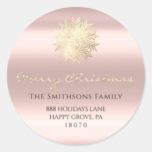 Merry Christmas From Rose Gold RSVP Snowflake Classic Round Sticker