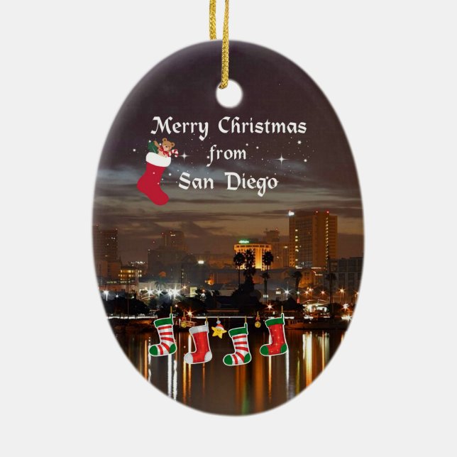 Merry Christmas from San Diego Ceramic Tree Decoration (Back)