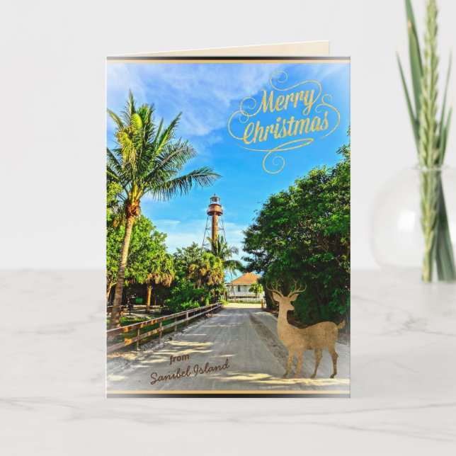 Merry Christmas from Sanibel Island FL Lighthouse Holiday Card (Front)