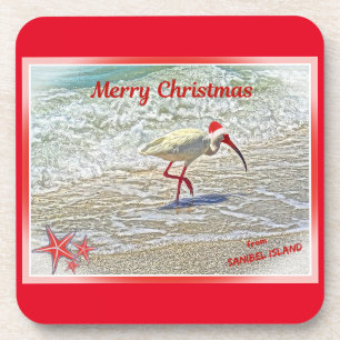 Merry Christmas from Sanibel Island FL White Ibis Coaster