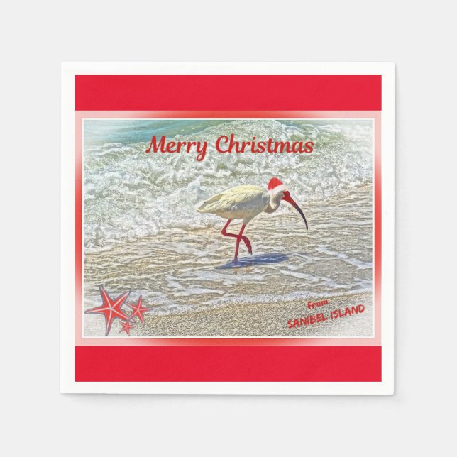 Merry Christmas from Sanibel Island FL White Ibis  Napkin (Front)