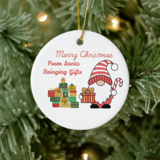 Merry Christmas From Santa Bringing Gifts on a  Ceramic Tree Decoration