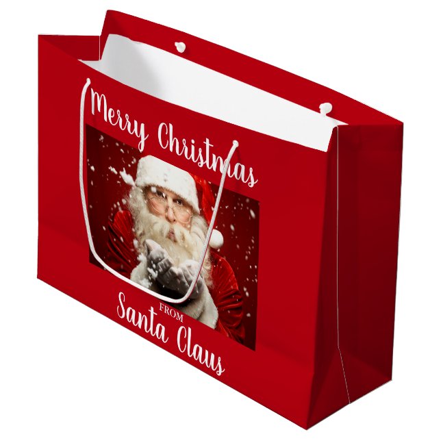 Merry Christmas From Santa Claus Red Large Gift Bag (Front Angled)