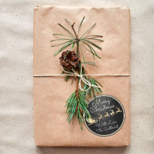 Merry Christmas From Santa Reindeer Sleight Black Classic Round Sticker