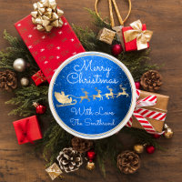 Merry Christmas From Santa Reindeer Sleight Blue 