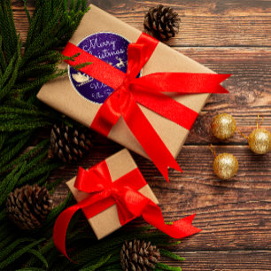 Merry Christmas From Santa Reindeer Sleight Navy Classic Round Sticker