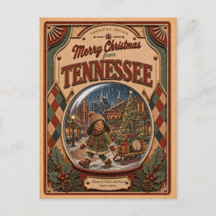 Merry Christmas from Tennessee Vintage Snow Globe Holiday Postcard