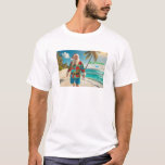 Merry Christmas from the Beach  T-Shirt<br><div class="desc">Celebrate the holidays with a sunny twist! This festive beach-themed Christmas t-shirt features a cheerful Santa Claus strolling along the shoreline in a colourful Hawaiian shirt and blue shorts. Designed for warm-weather celebrations, this fun holiday tee is perfect for tropical getaways, beach parties, or laid-back Christmas gatherings. The front reads...</div>