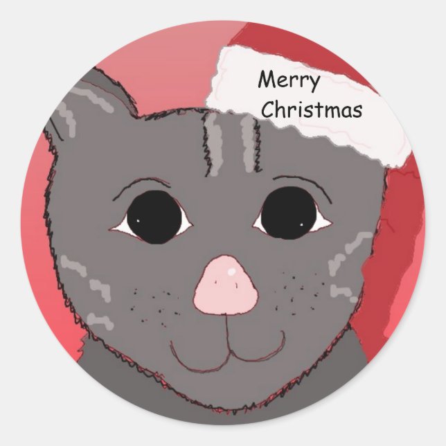 Merry Christmas From The Cat Classic Round Sticker (Front)