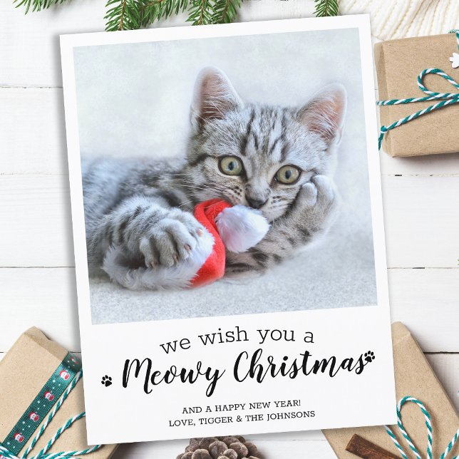 Merry Christmas From The Cat Modern Pet Photo Holi Postcard (Creator Uploaded)