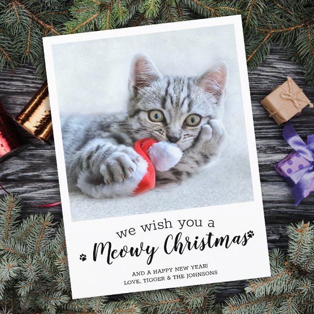 Merry Christmas From The Cat Modern Pet Photo Holiday Postcard (Creator Uploaded)