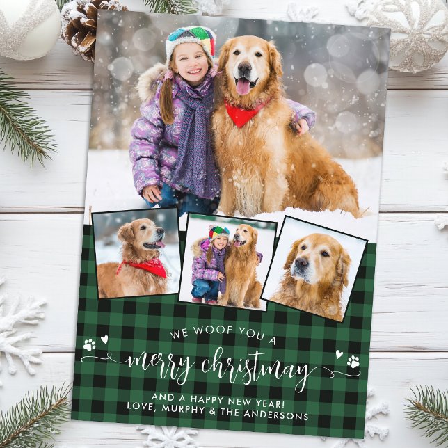 Merry Christmas From The Dog Plaid Photo Collage Holiday Card (Creator Uploaded)