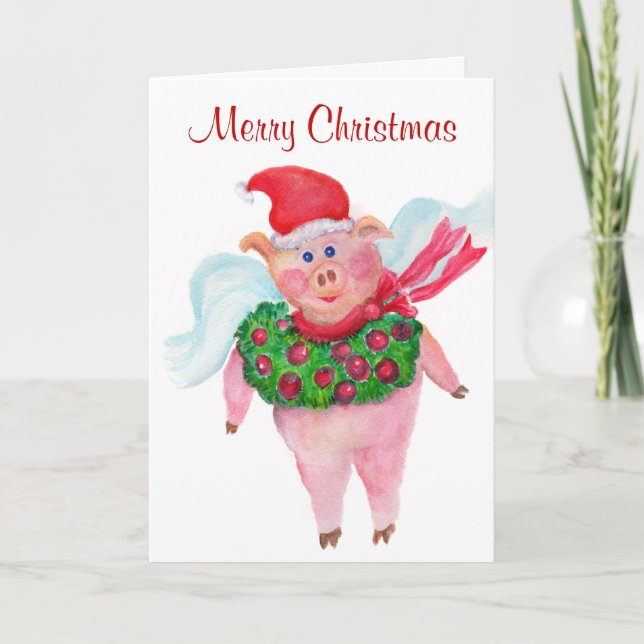 Merry Christmas from the Flying Santa Pig Holiday Card (Front)