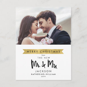 Merry Christmas From The New Mr. & Mrs. One Photo Holiday Postcard