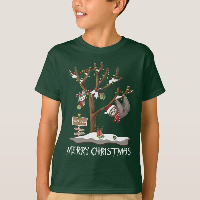 MERRY CHRISTMAS FROM THE SLOTH POLE Kids T-Shirt (Front)